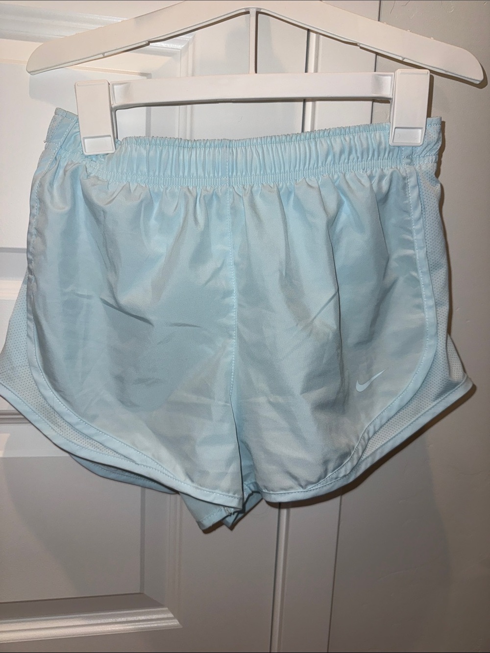 Nike Women's Light Blue Athletic Shorts with Swoosh
